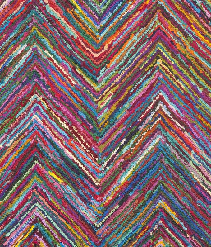 SAFAVIEH Nantucket Collection Accent Rug - 3' x 5', Pink & Multi, Handmade Modern Abstract Chevron Cotton, Ideal for High Traffic Areas in Entryway, Living Room, Bedroom (NAN141A) - Image 8