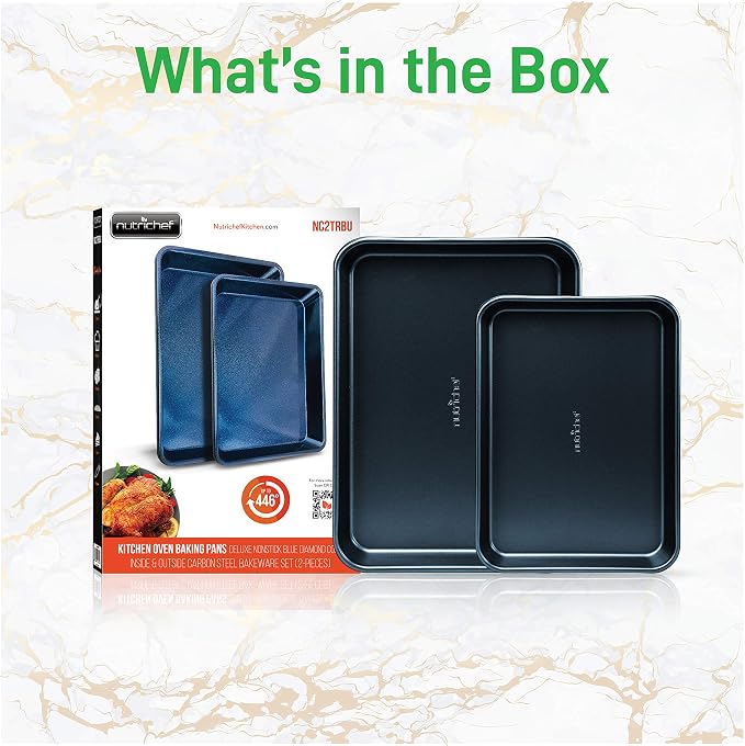 NutriChef 16-Piece Baking Pan Set, Non-Stick Cookie Sheet Bakeware, Durable Food-Grade Metal, Easy-to-Clean Oven Trays, Dishwasher Safe, Includes 8 Large (15.7") & 8 Medium Pans (13.4"), Blue Diamond - Image 8