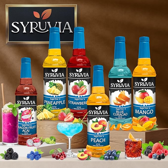 Syruvia Sugar-Free Blue Raspberry Syrup, Flavored Syrup for Drinks, Cocktails, Lemonades, Iced Teas, and Desserts – 25.4 fl oz