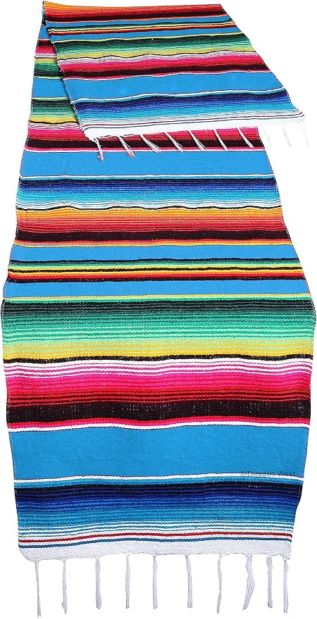 Genuine Mexican Table Runner Saltillo Serape Colorful Striped Sarape Made in Mexico Sold in Different Packs (1, Light Blue) by FESTMEX
