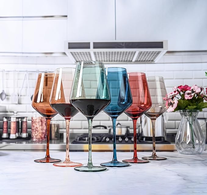 Colored Cordial Glasses Set of 6, 18oz Crystal Unique Fall Drinking Wine Glass Cups with Stem - Luxury Multi Color Glassware Gift Set for Wife & Mom - Colorful Hand Blown Drinkware for Red White Wine. - Image 9