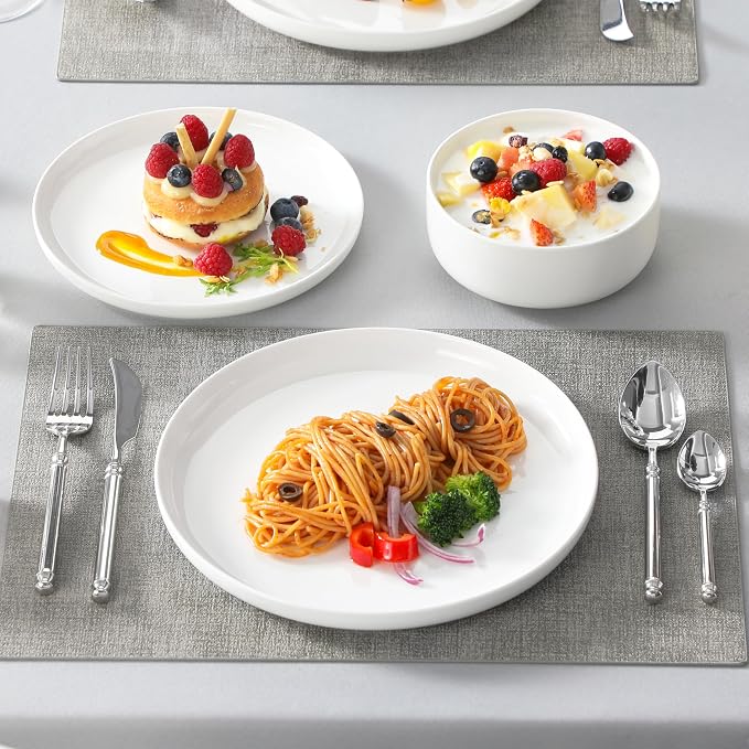 MALACASA Plates and Bowls Sets, 12 Pieces Porcelain Dinnerware Sets Dishware Sets Chip Resistant Ceramic Dish Set Dining Dinner Ware Service for 4, White, Series LUNA - Image 8