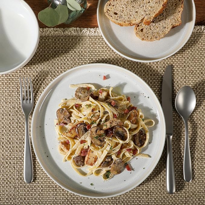 Gibson Elite Tahoe Sunset 12 Piece Stoneware Reactive Glaze (Service for 4) Ceramic Plates and Bowls Dinnerware Set - Cream White - Image 7