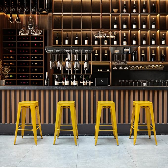 30-inch Backless Metal Bar Stool Stackable Heavy-Duty Counter-Height Chair for Home Bars Patios Kitchen Islands Cafes Restaurants Bistros and Dining Areas for Indoor & Outdoor Use, Yellow - Image 6