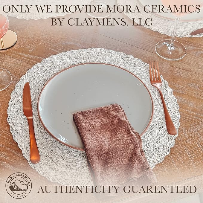 Mora Ceramic Dinner Plates Set of 6, 10 inch Dish Set - Microwave, Oven, and Dishwasher Safe, Scratch Resistant, Modern Rustic Dinnerware- Kitchen Porcelain Serving Dishes - Earl Grey - Image 9