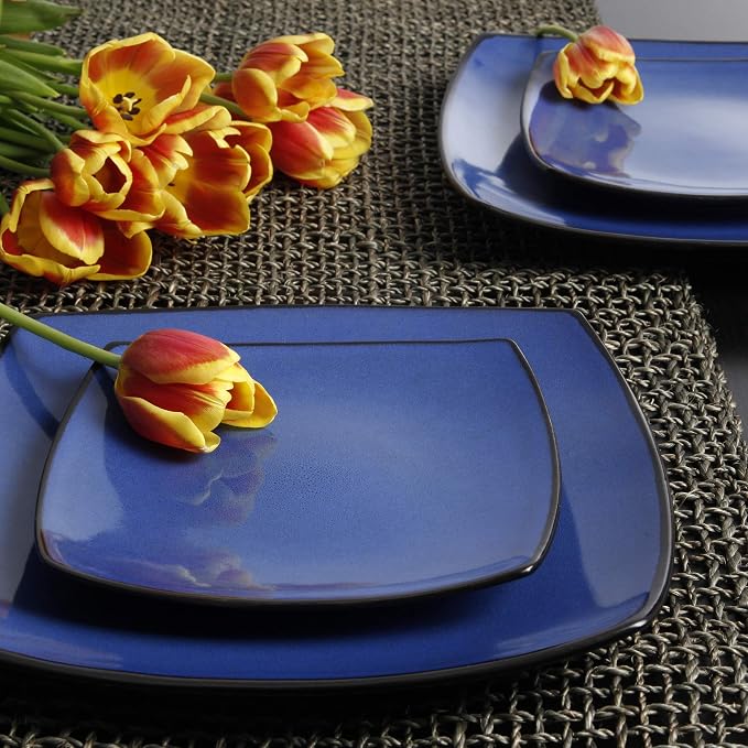 Gibson Elite Soho Lounge Square Reactive Glaze Stoneware Dinnerware Set, Service for 4 (16pc), Sapphire - Image 6