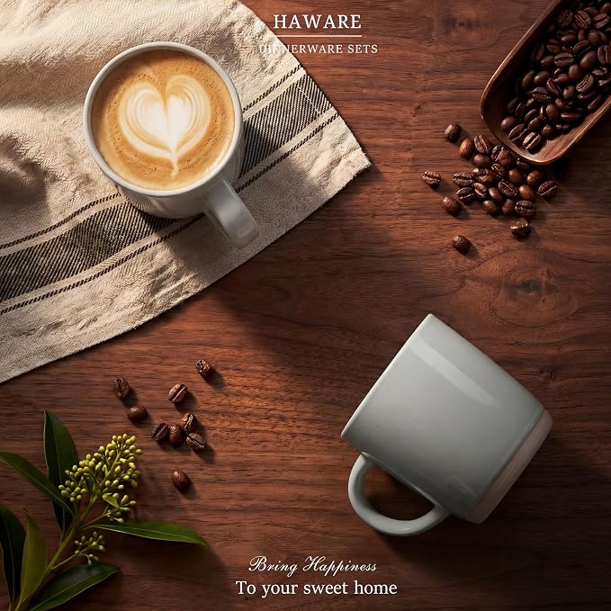 HaWare 13OZ Coffee Mugs Set of 4, Stoneware Coffee Cups with Handle | Ceramic Latte Mug, Modern Tea Mugs for Cappuccino/Cocoa/Milk, Dishwasher& Microwave Safe, Speckled Misty Grey - Image 7