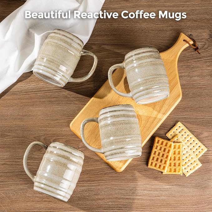 GBhome 20oz Large Coffee Mugs Set of 4, Handmade Ceramic Coffee Mugs Set for Latte/Tea/Beer/Hot Cocoa, Dishwasher & Microwave Safe- Oatmeal - Image 8