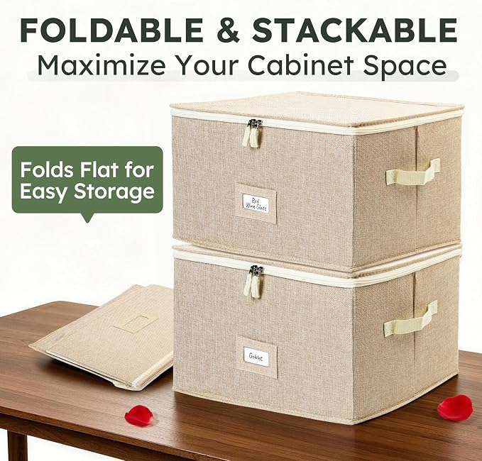 LotFancy Stemware Storage Container for Moving, Hard Shell, Stackable Wine Glass Storage Box with Dividers & Handles, Crystal Glassware, Champagne Flute, Drinkware Case, Beige - Image 9