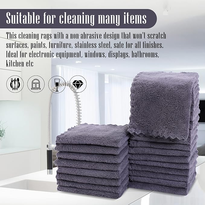Sunny zzzZZ 24 Pack Kitchen Dishcloths - Does Not Shed Fluff - Reusable Dish Towels, Dish Cloths, Super Absorbent Coral Fleece Cleaning Cloths, Nonstick Oil Washable Fast Drying, 10 x 10 Inch (Grey) - Image 7