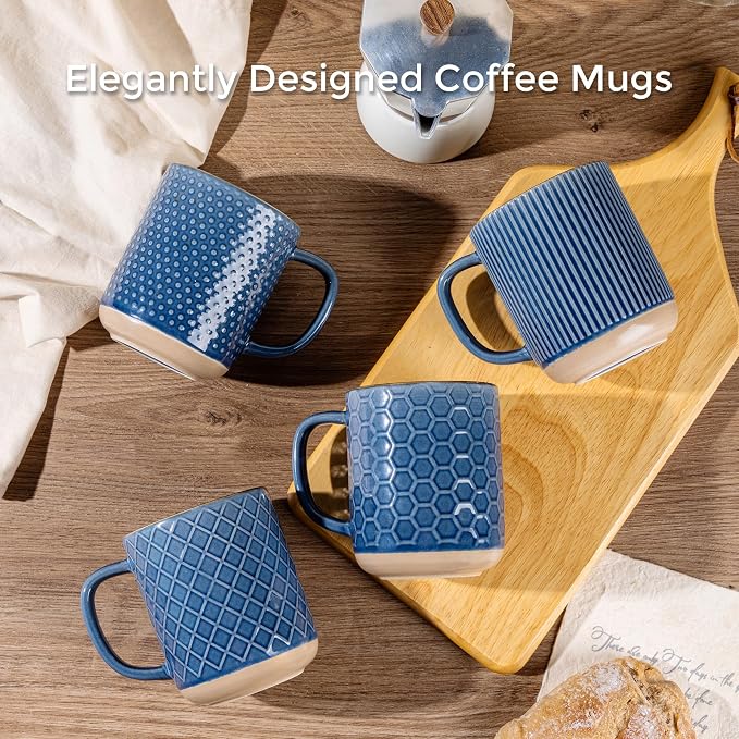 GBhome Large Coffee Mugs Set of 6, 16oz Handmade Stoneware Coffee Mugs Set with Large Handle for Cappuccino/Latte/Tea/Hot Cocoa, Dishwasher & Microwave Safe, Moonlight Blue - Image 8