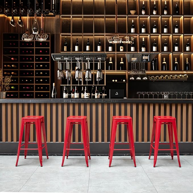30-inch Backless Metal Bar Stool Stackable Heavy-Duty Counter-Height Chair for Home Bars Patios Kitchen Islands Cafes Restaurants Bistros and Dining Areas for Indoor & Outdoor Use, Red - Image 6