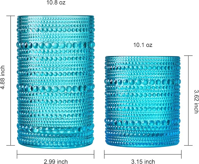 Khen Hobnail Beaded Highball Drinking Tumbler Glasses | Set of 12 | Autumn Colors Vintage Bubble Design Whiskey Glassware, Old-Fashioned, Embossed Design Water, Wine, Cocktail Rocks Glasses - Image 6
