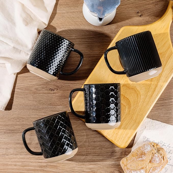 GBhome Coffee Mugs Set of 4, 12oz Handmade Stoneware Coffee Mugs Set with Large Handle for Cappuccino/Latte/Tea/Hot Cocoa, Dishwasher & Microwave Safe, Black - Image 8