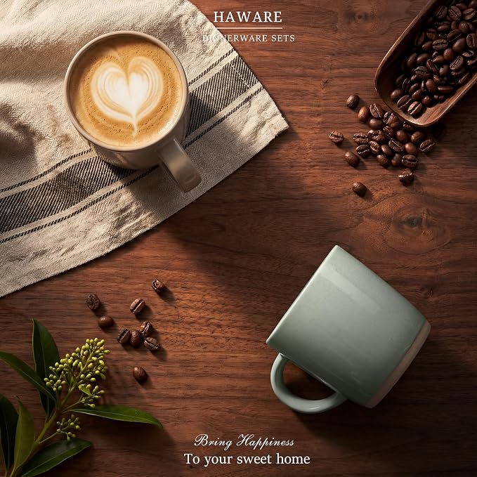 HaWare 13OZ Coffee Mugs Set of 6, Stoneware Coffee Cups, Ceramic Latte Mug for Man, Woman, Dad, Mom, Modern Tea Mugs for Latte/Cappuccino/Cocoa/Milk, Dishwasher& Microwave Safe, Speckled Milky White - Image 7