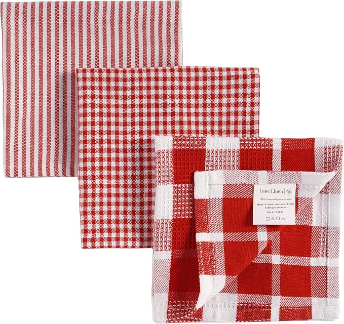 LANE LINEN Cotton Dish Towels for Drying Dishes - 6 Pack Soft Absorbent Kitchen Dish Cloths for Drying Dishes, Multi Purpose Kitchen Towel for Cleaning & Drying, 12"x12" - Christmas Red - Image 2