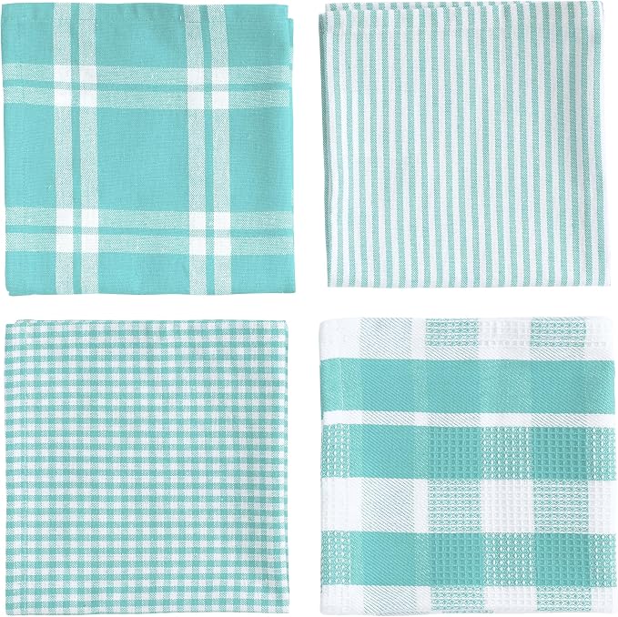 LANE LINEN 100% Cotton Kitchen Dish Cloths, Ultra Soft Absorbent Quick Drying Dish Towels, Multiweave Wash Cloths Dish Towel Sets, 12x12 Inches, 12 Pack - Aqua - Image 4