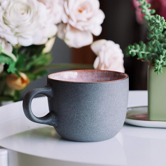 BTaT- Porcelain Coffee Mugs Set, 14 oz (415 ml), 6 Pack, Ceramic Coffee Mugs, Matte Black Outside and Colorful Inside, Restaurant Cups for Tea, Cappuccino, Cocoa, Cereal, Mug Gift Set, Dishwasher Safe - Image 8