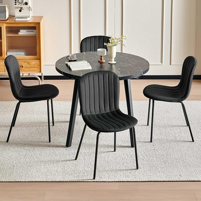 Black Velvet Dining Chairs Set of 4, Modern Kitchen Chairs with Metal Legs, Space-Saving Small Armless Dining Chairs for Dining Living Room Apartment Restaurant - Image 9