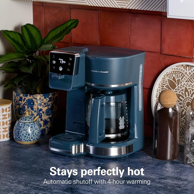 Hamilton Beach 2-Way Drip Coffee Maker & Single Serve Coffee Machine | Hot & Iced Coffee Maker| 12 Cup Glass Carafe| AquaFlow Showerhead | Auto Pause & Pour | Kitchen Makeover Blue |47502J - Image 9