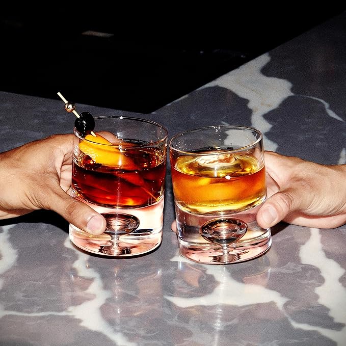 LEMONSODA Crystal Bubble Base Whiskey Glass Tumbler - Set of 32 - Thick Weighted Bottom - Unique Design - Great for Scotch Whiskey, Old Fashion, Manhattan, Bourbon & Cocktails (2042)