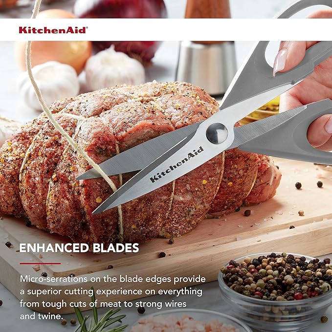 KitchenAid All Purpose Kitchen Shears with Protective Sheath Durable Stainless Steel Scissors, Dishwasher Safe, Soft Grip Comfort Handle, 8.72 Inch, Gray - Image 5