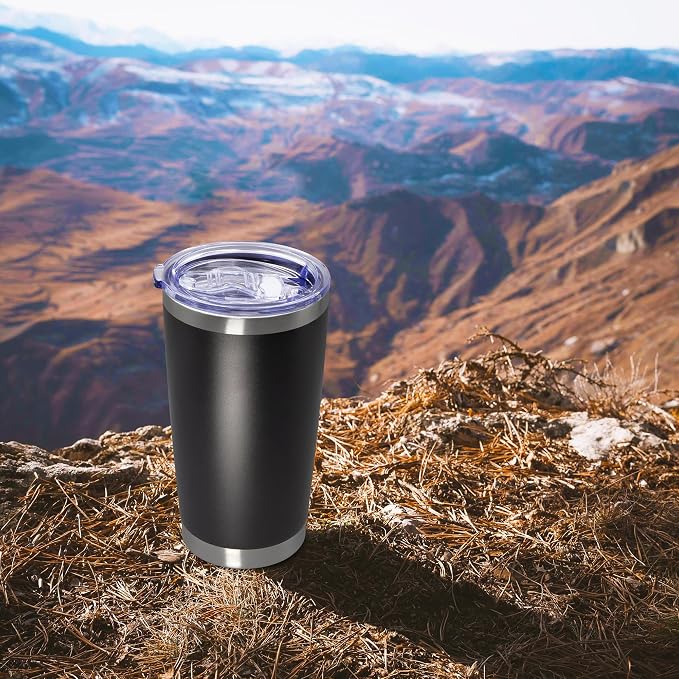 20oz Tumbler Insulated Coffee Tumblers with Lid Stainless Steel Black 1P | 20 oz Tumblers Double Wall Insulated Vacuum 20oz Coffee Mug Leak Proof Tumblers with Lid Powder Coated - Black 1 Pack - Image 9