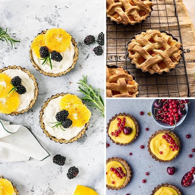 20 Pack Non Stick Mini Tart Tins with Loose Base 3 inch Mini Quiche Tins Removable Bottoms Round Egg Tarts Pan Pie Tin for Baking - Image 8