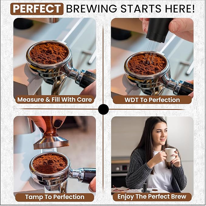 WDT Espresso Tool โ Premium 0.35mm Needle Coffee Stirrer for Baristas | Precision Espresso Distribution Tool for Better Extraction with Extra 10 Needles | Matt Black