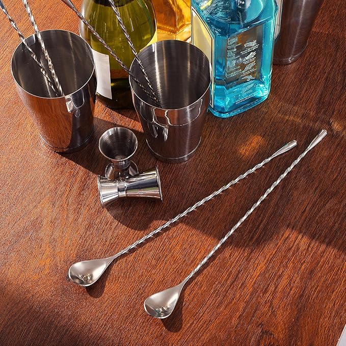 Boao 8 Pcs 12 Inch Cocktail Spoon Coffee Spoons Bar Stirring Spoon Long Handle Stainless Steel Cocktail and Coffee Mixing Tool for Homemade Barista/bartender (Silver)