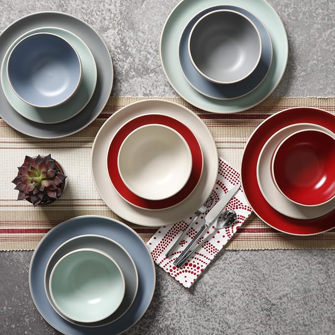 Gibson Home Rockaway 12-Piece Round Stoneware Dinnerware Set, Service for 4 – Cream Plates and Bowls, Modern Matte Finish, Microwave & Dishwasher Safe - Image 7