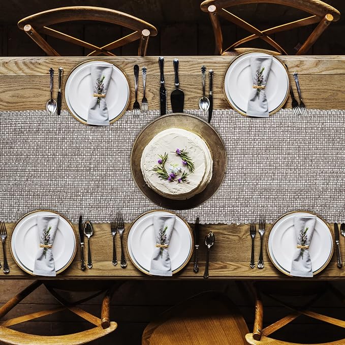 Urban Villa Two Tone Table Runner Cotton Quality 14x72 Taupe/White - Image 4