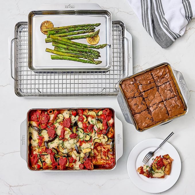 All-Clad Stainless Steel Rectangular Baking Pan 9" x 13" - Tri-ply Bonded for Consistent Baking- (Roast, Bake Cookies, Brownies and More) Professional Stainless Steel Bakeware - Image 7