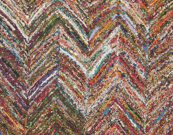 SAFAVIEH Nantucket Collection 4' Round Red/Blue/Multi NAN141B Handmade Modern Abstract Chevron Cotton Area Rug - Image 6