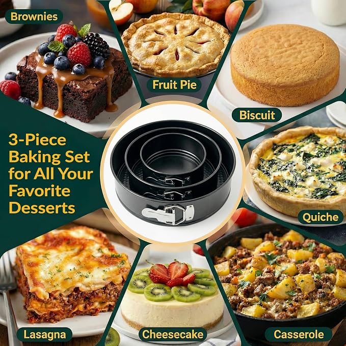 Springform Pan Set of 3, Nonstick Cheesecake Pans 4/7/9" Carbon Steel | Leakproof cake molds with removable bottom & secure latch; even-heat, oven-safe to 450ยฐF - Image 7