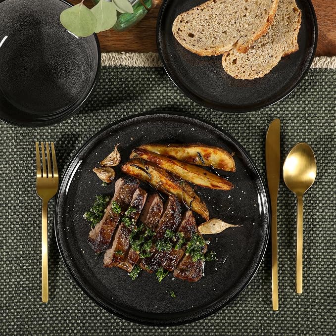 Gibson Elite Tahoe Sunset 12 Piece Stoneware Reactive Glaze (Service for 4) Ceramic Plates and Bowls Dinnerware Set - Black - Image 7