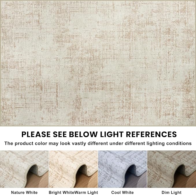 10x12 Area Rug for Living Room Bedroom: Non-Slip Modern Beige White | Machine Washable TPR Backing, Stain-Resistant Low Pile, Pet & Kid Friendly, Abstract Decor for Dining Room, Dorm, Home Office - Image 9