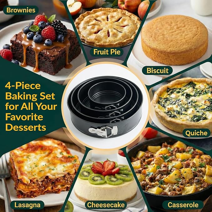 Springform Pan Set of 4, Nonstick Cheesecake Pans 4/7/9/10" Carbon Steel | Leakproof cake molds with removable bottom & secure latch; even-heat design for layered desserts - Image 7