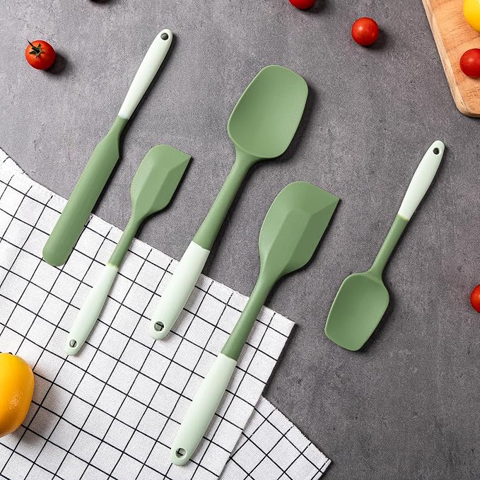 Silicone Spatula Set,5 Piece Food Grade Rubber Spatulas,Double-Green | Spatulas Silicone Heat Resistant for Baking,Cooking,and Mixing High Heat Resistant Non Stick Dishwasher Safe BPA-Free - Image 7