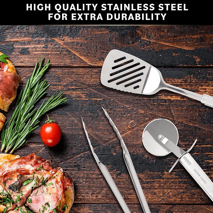 Home Hero 54-Piece Stainless Steel Kitchen Utensils Set - Heat-Resistant Nonstick Silicone & Stainless Steel Cooking Utensils - Complete Tools with Slotted Spoon & Pasta Spoon - Pack of 54, Silver | Heat-Resistant Stainless Steel Kitchen Utensil Set - ... - Image 6