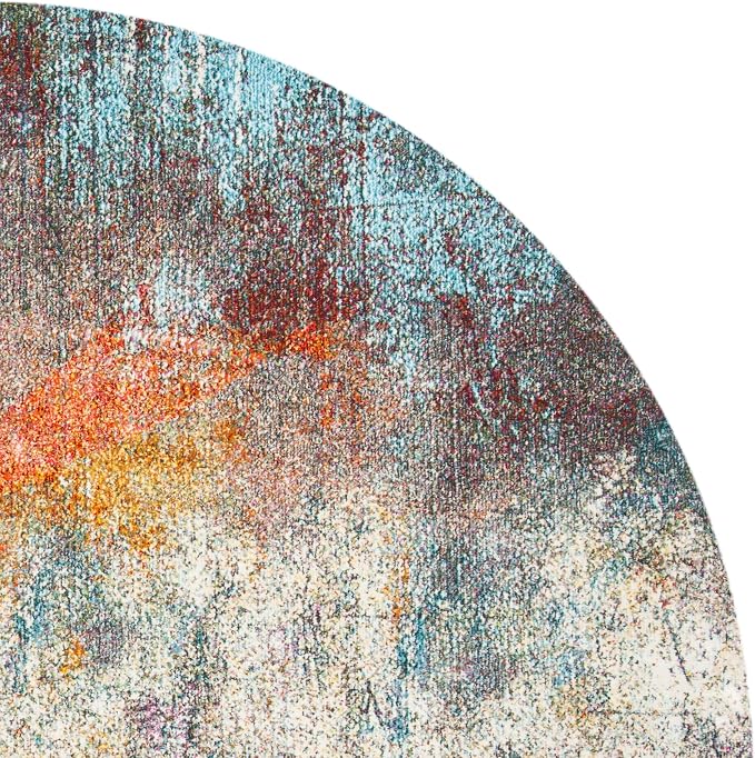 SAFAVIEH Luxor Collection Area Rug - 6'7" Round, Ivory & Blue, Handmade Modern Abstract, Ideal for High Traffic Areas in Living Room, Bedroom (LUX312A) - Image 5