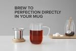 VIVA Minima Eva Glass Tea Cup with Mesh Infuser - Coffee Mug With Porcelain Lid/Saucer - 14 oz / 400 ml, Hazy Blue