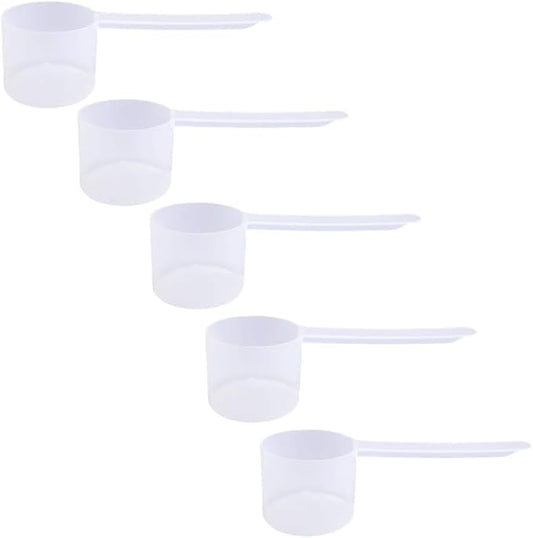 Plastic Measuring Scoop, (55 cc | 55 mL) Long Handle Spoons for Powders, Granules, Coffee, Pet Food, Baking Supplies, Protein and Other Dry Goods, BPA Free (Set of 5)