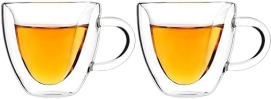 Heart-Shaped Double Wall Coffee Mugs, Set of 2 Insulated Glass Cups, 8.5 oz - Ideal for Coffee and Tea (5oz,2pcs)