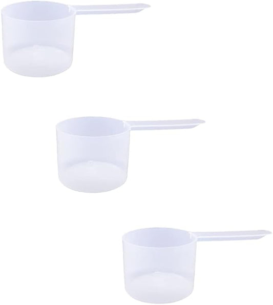 Plastic Measuring Scoop, 6 Tablespoon (90 cc | 3/8 Cup | 3 oz. | 90 mL) Long Handle Spoons for Powders, Granules, Coffee, Pet Food, Baking Supplies, Protein and Other Dry Goods, BPA Free (Set of 3)