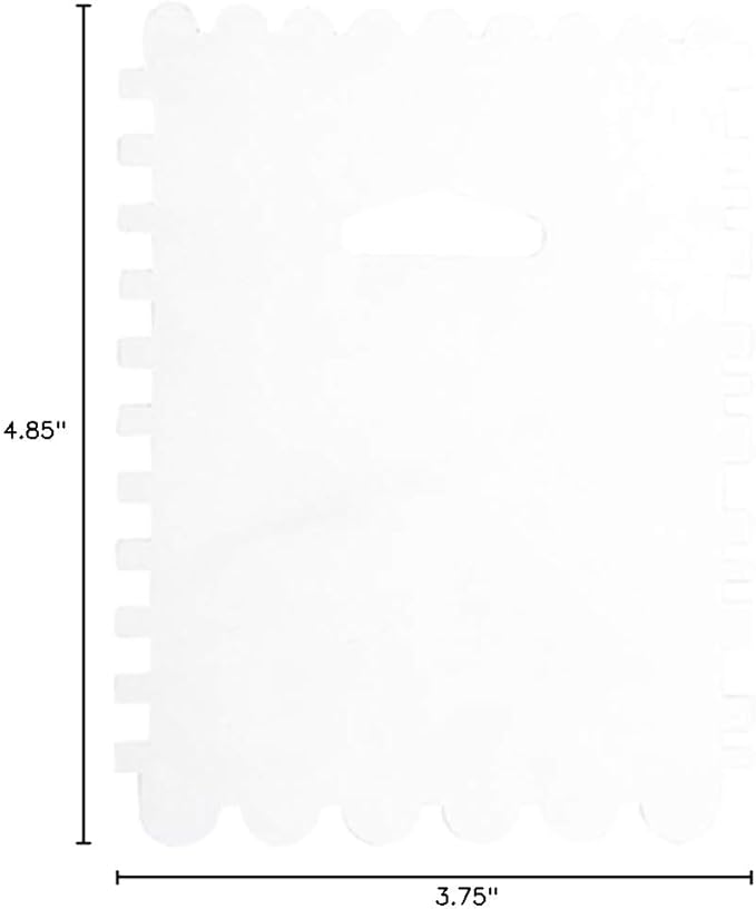 Restaurantware Pastry Tek 4.9 Inch x 3.8 Inch Cake Scraper 1 4-Pattern Cake Smoother - Square Edges Scalloped Edges Metal Icing Smoother Hanging Hole For Decorating Or Sculpting Desserts