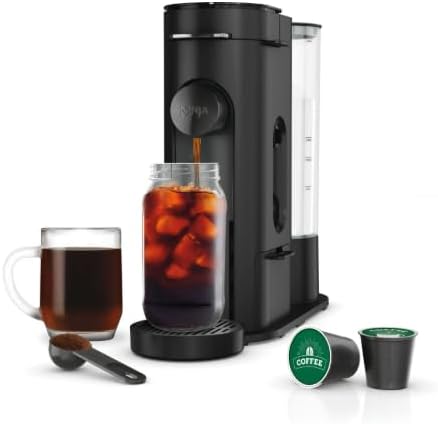 Ninja Single-Serve Pods or Grounds Hot and Iced Coffee Brewer with Rapid Cold Brew, 4 Brew Styles, Compact design and Storage, Removable reservoir 56 oz, Black PB045