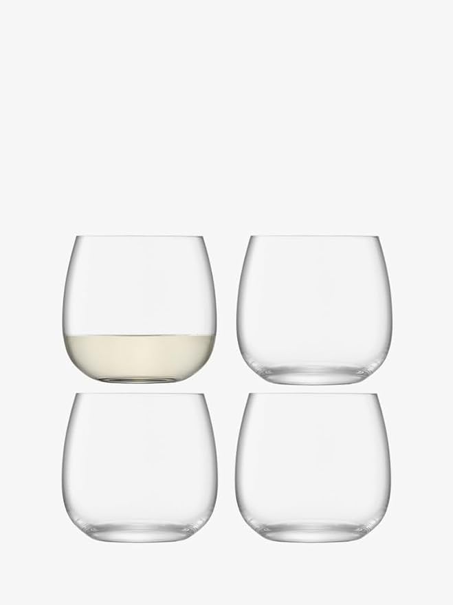 LSA International Borough Stemless Wine Glasses 13 oz, Set of 4, Luxury Elegant Modern Cocktail Drinking Glassware by LSA+International