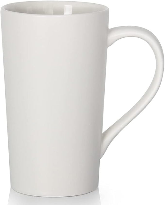 20 oz Extra Large Coffee Mug, M007 Tall Big Ceramic Latte Milk Tea Cup with Handle for Dad Men Women, White by Smilatte