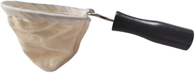 Reusable Coffee Filter with Wooden Handle, Cafe Flannel Cloth Filter Strainer Bag for Coffee Lover, Small Handmade Coffee Sock(S)